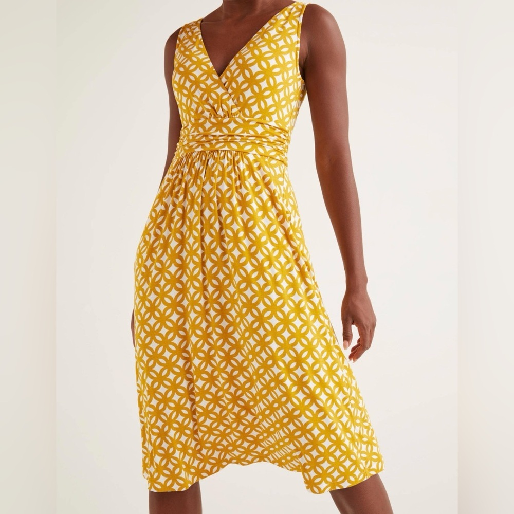 Boden Yellow and White Geometric Midi Dress